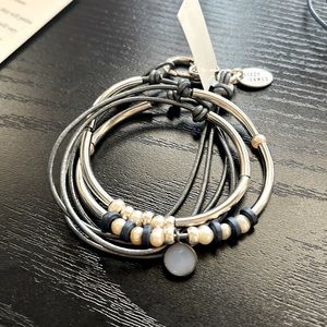 NWT lizzy James Bracelet Meg Druzy Gunmetal leather sterling silver